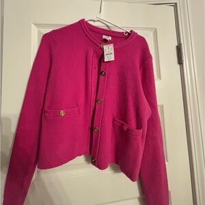 J. Crew Hot Pink Cropped Button Cardigan